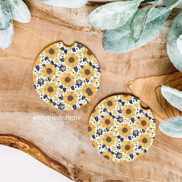 Sunflower Car Coaster Set 2 Pack - Picture 1 of 7